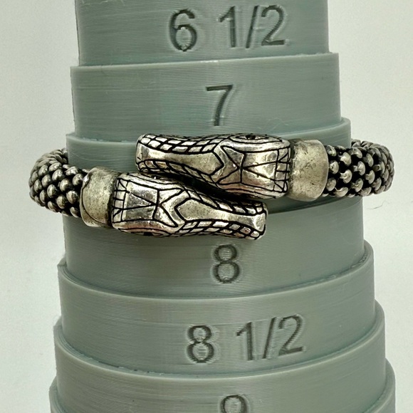 Vintage Silver-Tone Double Alligator Head Bracelet Bead Coil w Rhinestone Eyes - Picture 15 of 17